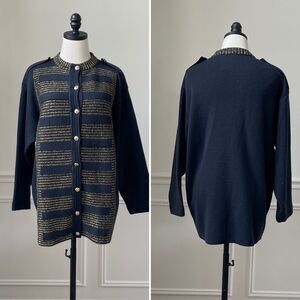 Barra of Italy Wool Blend Navy Blue Metallic Gold Military Style Button Cardigan